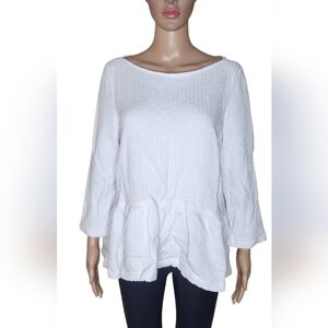 Anthropologie Amadi women's white cotton linen blend crinkled flounce top Sz XL